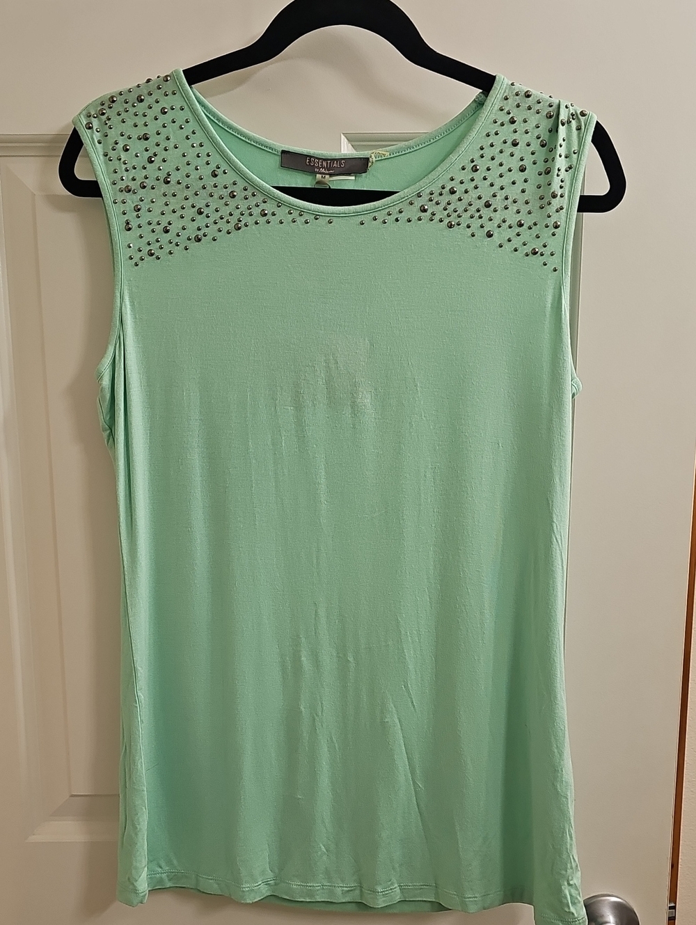 Essentials Mint Green Studded Sleeveless Top